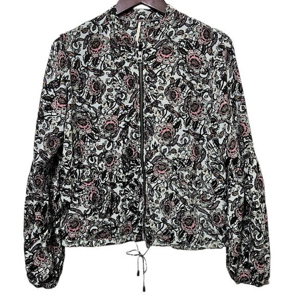 Free People Jackets & Blazers - FREE PEOPLE Floral Soft Print Lined Balloon Sleeve Bomber Jacket Boho Preppy XS